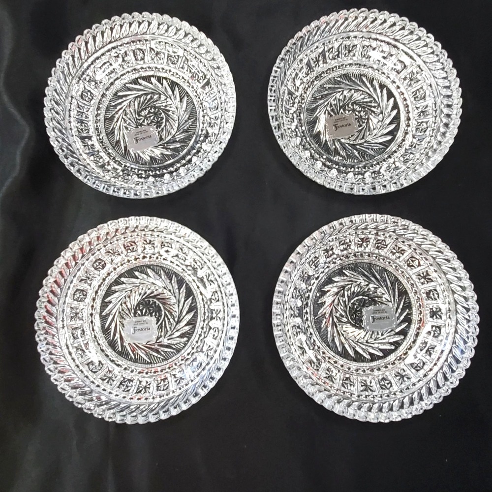 VTG Fostoria American Lead Crystal 4 Bowls 5.25" Pinwheels Stars Sawtooth Rim